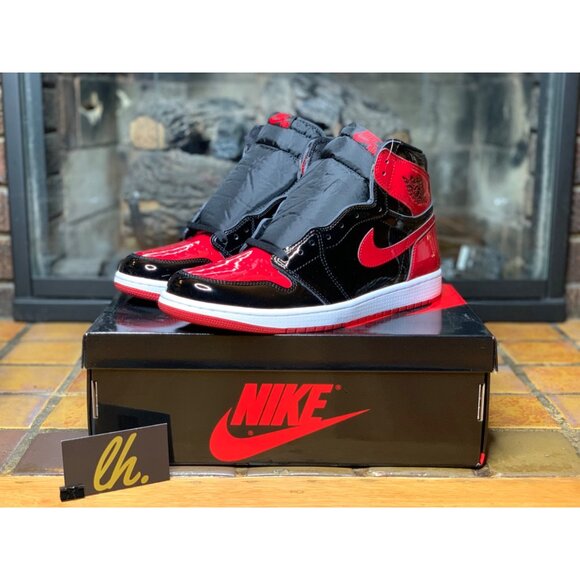 Size 10 Air Jordan 1 Retro High OG “Patent Bred” Athletic Basketball Sneakers 55 - Picture 2 of 6